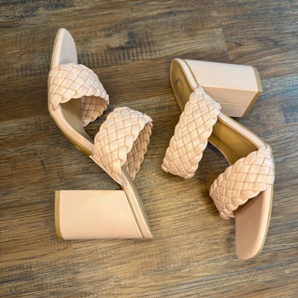 Journee Collection Melissa blush pink size 9.5 WD woven mule sandals block heel - Picture 4 of 10